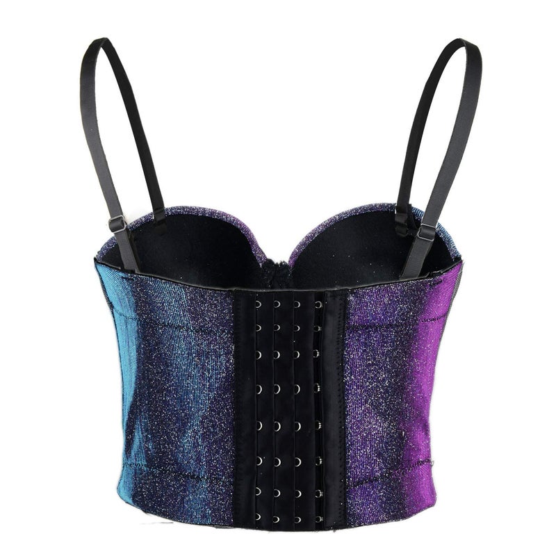 ELLACCI Women's Shiny Bustier Crop Top Sexy Prom Corset Top Bra Gradient Purple Large - Image 2